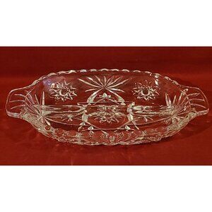 Vintage American Brilliant Cut Glass Oval Relish Dish w/ Handles